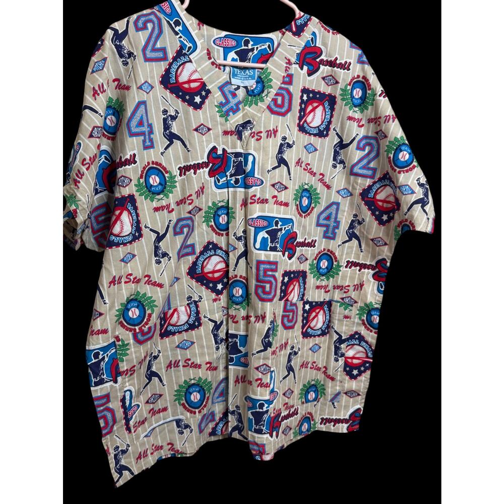 Vintage 90s Y2K Texas Uniform Classics Baseball All Over Print USA Sz: XL E6